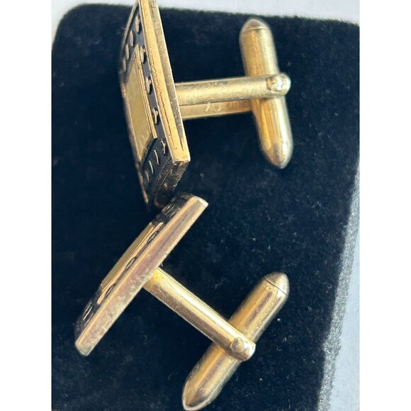 Swank Mens Mother Of Pearl Tie Bar Cuff Links Square Vintage Gold Tone Vintage - Picture 5 of 7